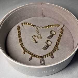 Hillberg & Berk Gold-tone Necklace with Crystal Accents & hoop earrings